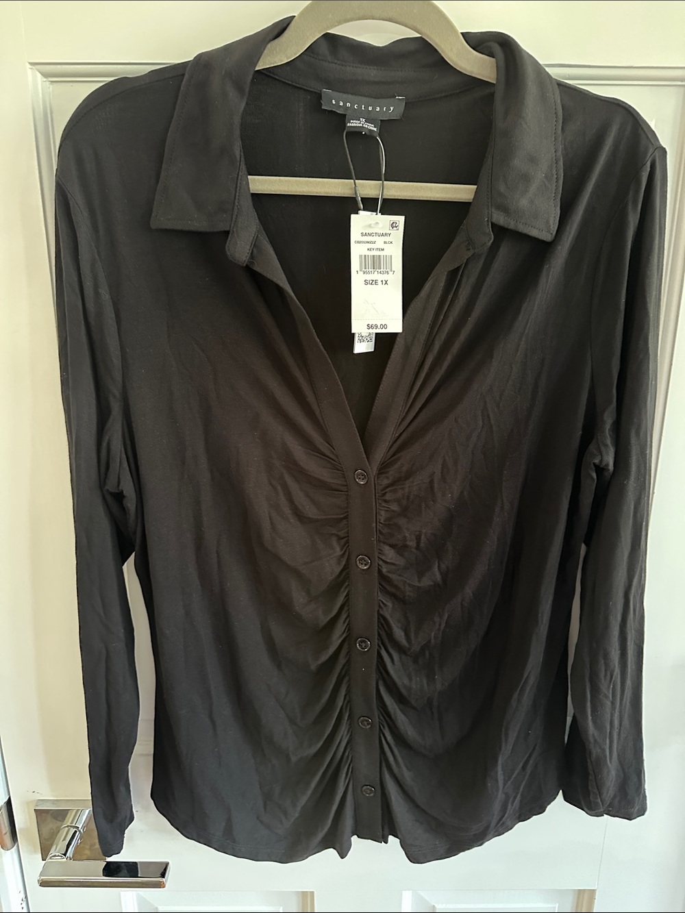 Sanctuary Black Ruched Front Button-Down Shirt